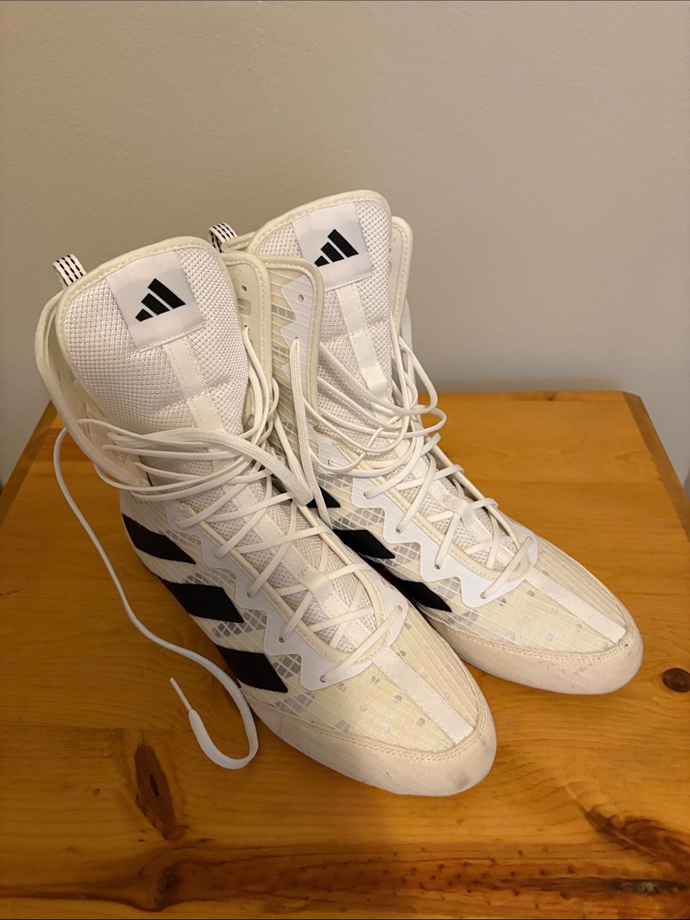 adidas White and Black High-Top Athletic Boxing Shoes